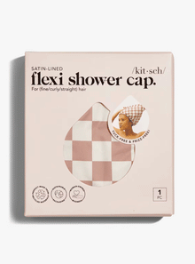  Kitsch Satin Flexi Shower Cap -Terracotta Checker