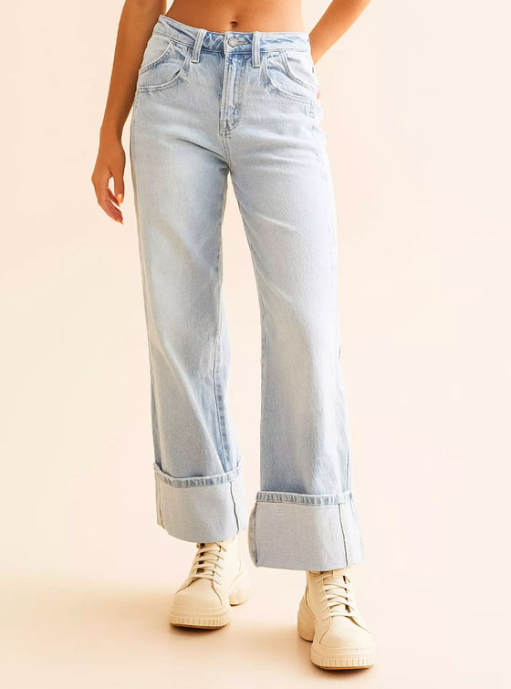 Vervet Kris Super High Rise Cuffed Baggy Jeans