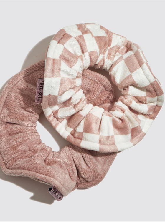 Microfiber Quick-Dry Towel Scrunchie 2PC- Terracotta Checker